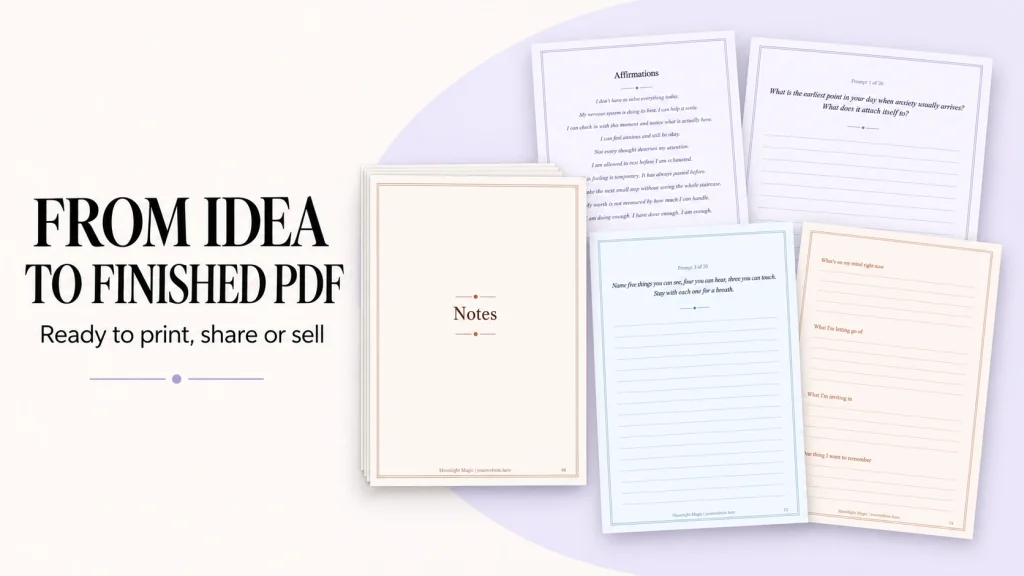A finished printable journal PDF with affirmations, prompts, and notes pages