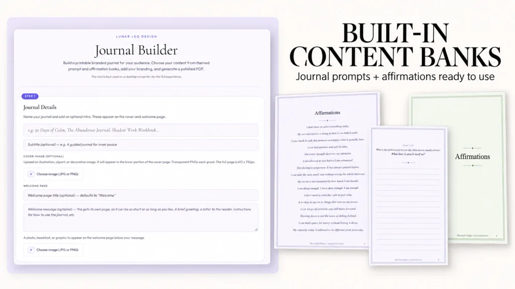 The Journal Builder's built-in prompt and affirmation banks