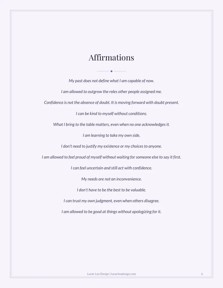 Sample journal affirmations page with centered affirmations