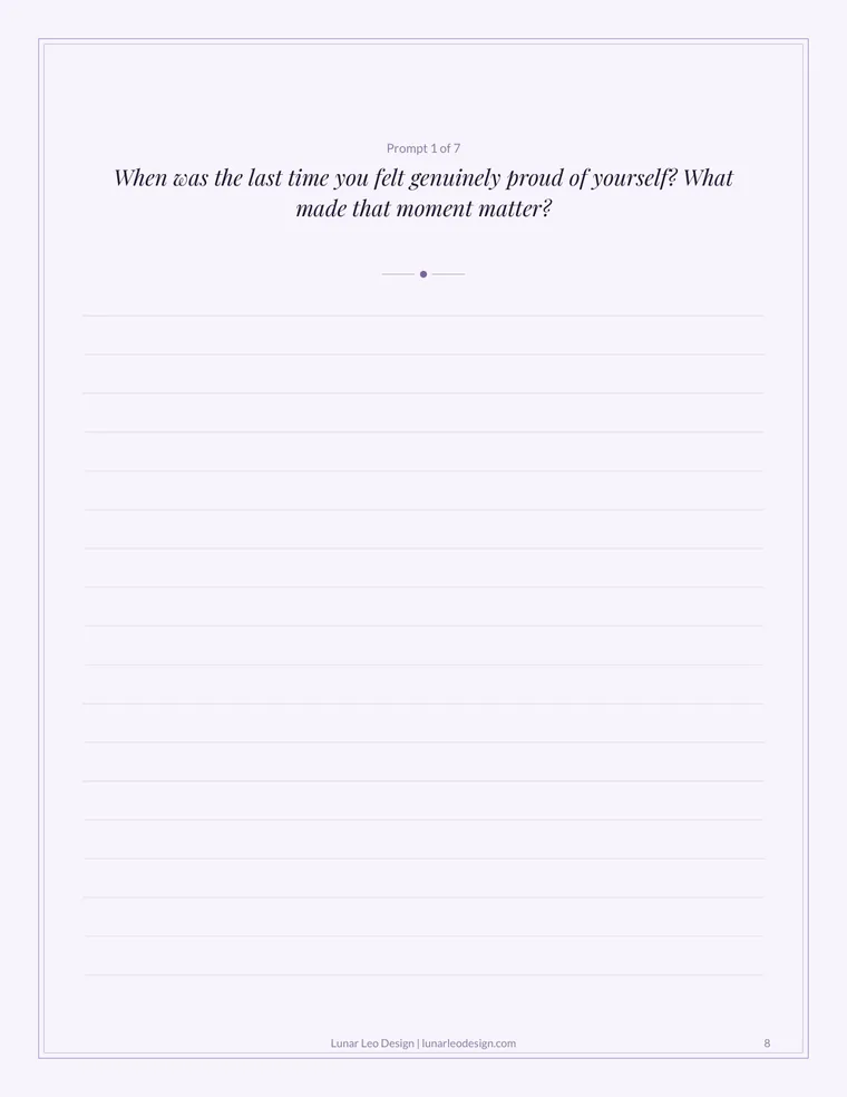 Sample journal prompt page with a reflection question and writing lines