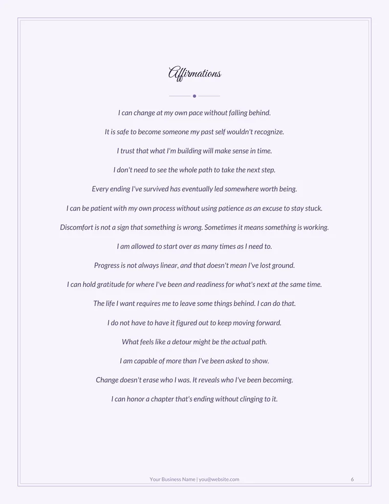 Sample journal affirmations page with centered affirmations